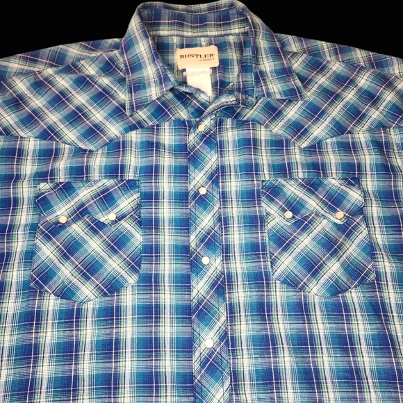 VTG ⭐️ RUSTLER by WRANGLER Blue Snap Closure Short Sleeve- 2XL - Picture 2 of 4